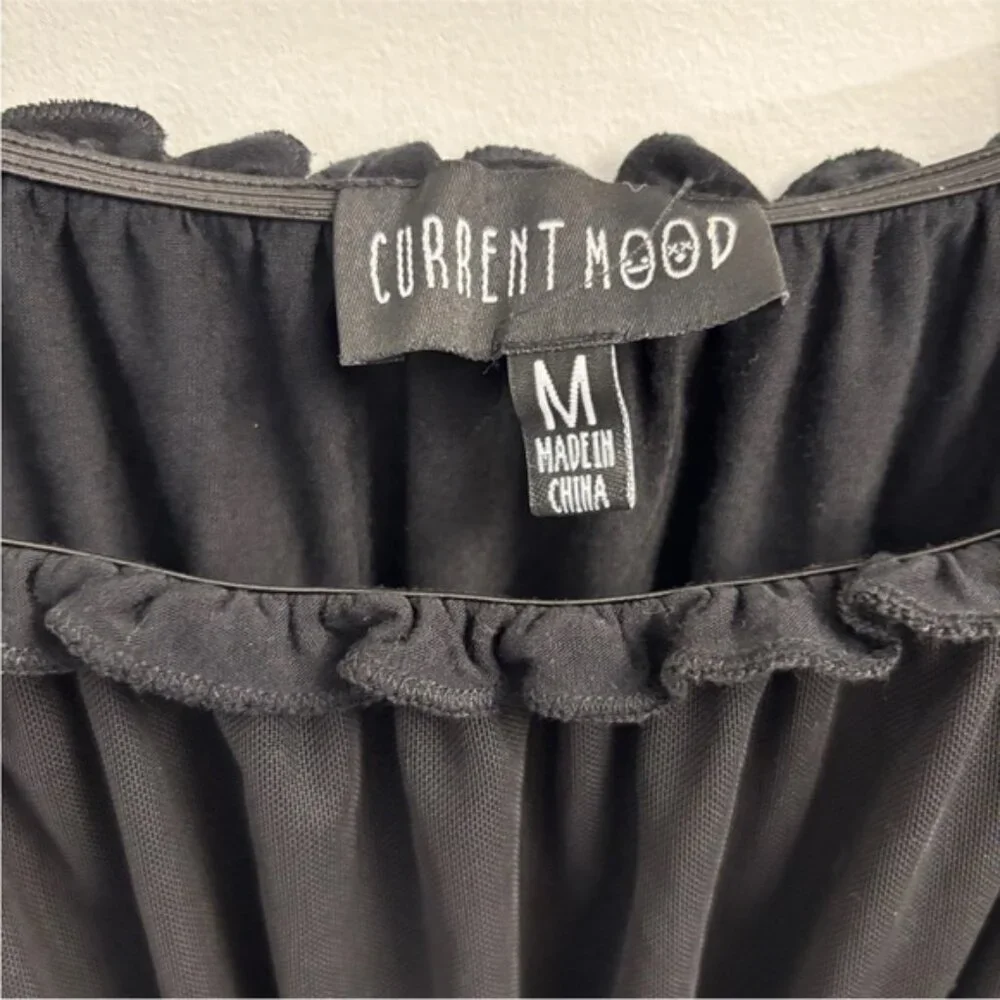 Current Mood Smocked Mesh Mini Dress Black Size Medium Grunge Goth Fairy Witchy - Picture 3 of 8